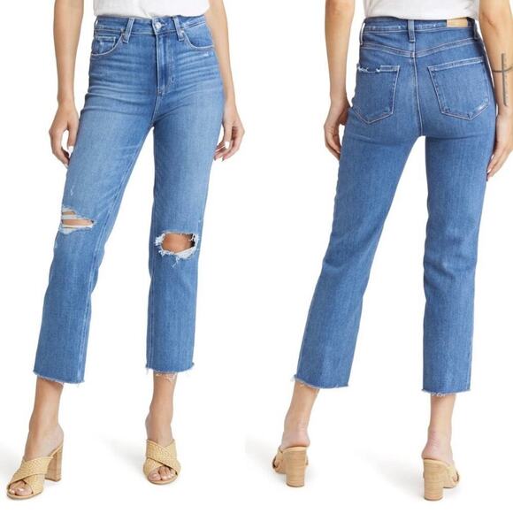 PAIGE Denim - PAIGE HIGH RISE STRAIGHT STELLA CROPPED JEANS IN CEYLON DESTRUCTED NWT SIZE 27‎